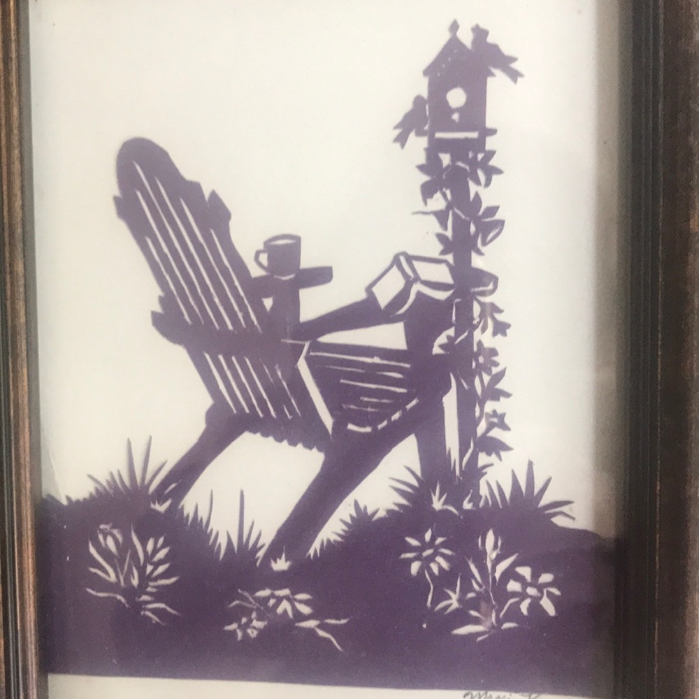 Hand cut Adirondack chair framed in Burnes beach art - Picture 2 of 8